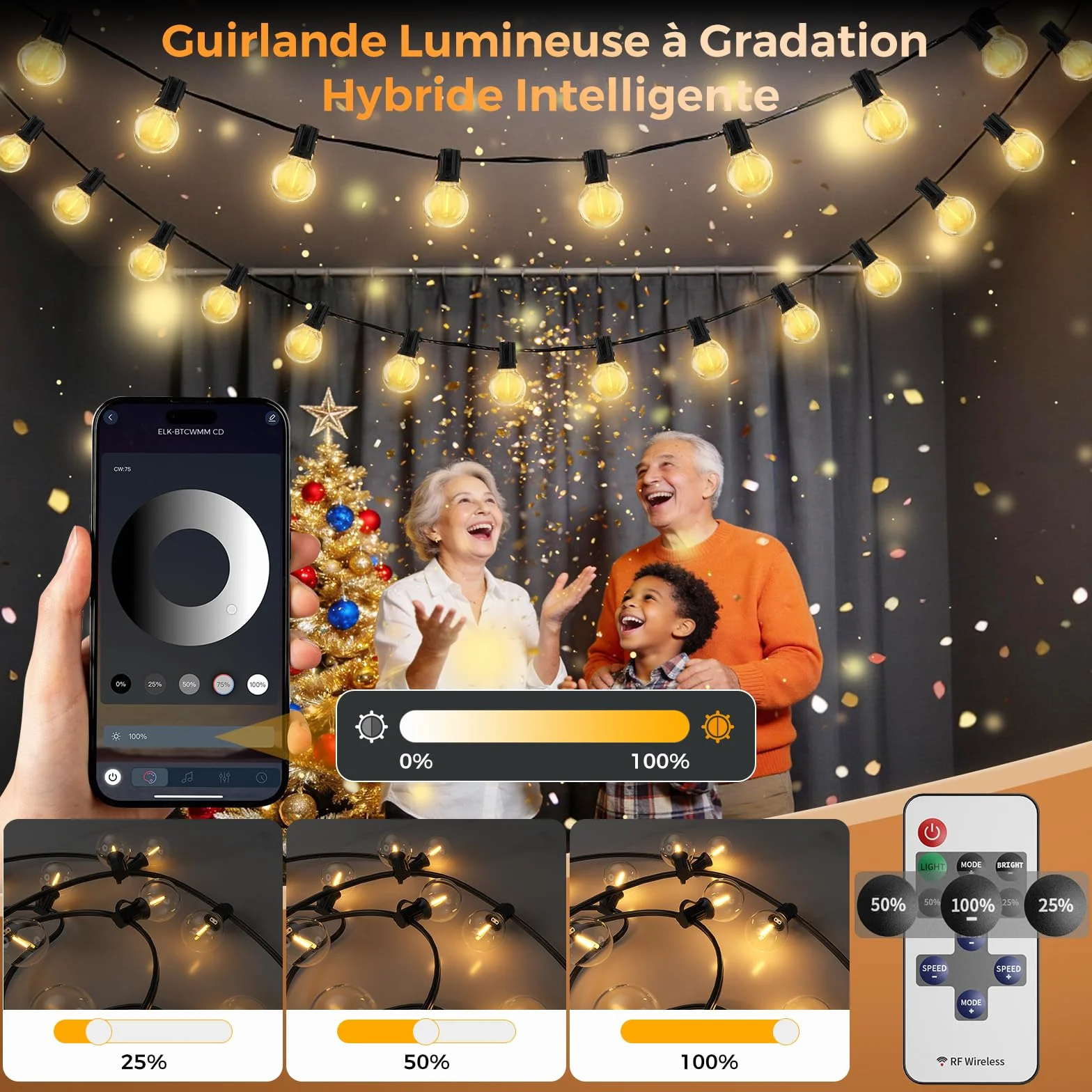 Guirlande Lumineuse Exterieure G40 LED 33,3M avec App & Télécommande Dimmable IP44