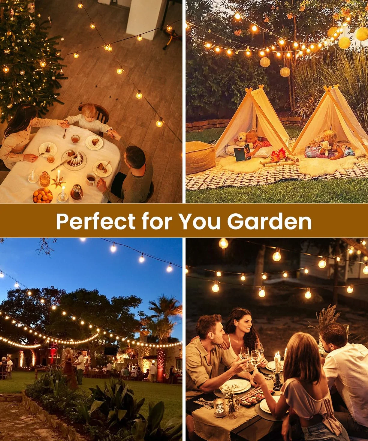 Rintea Guirlande Lumineuse Exterieure 20M/30M 30+2 Ampoules G40 Incassable Plug&Play Étanche LED Connectable Blanc Chaud