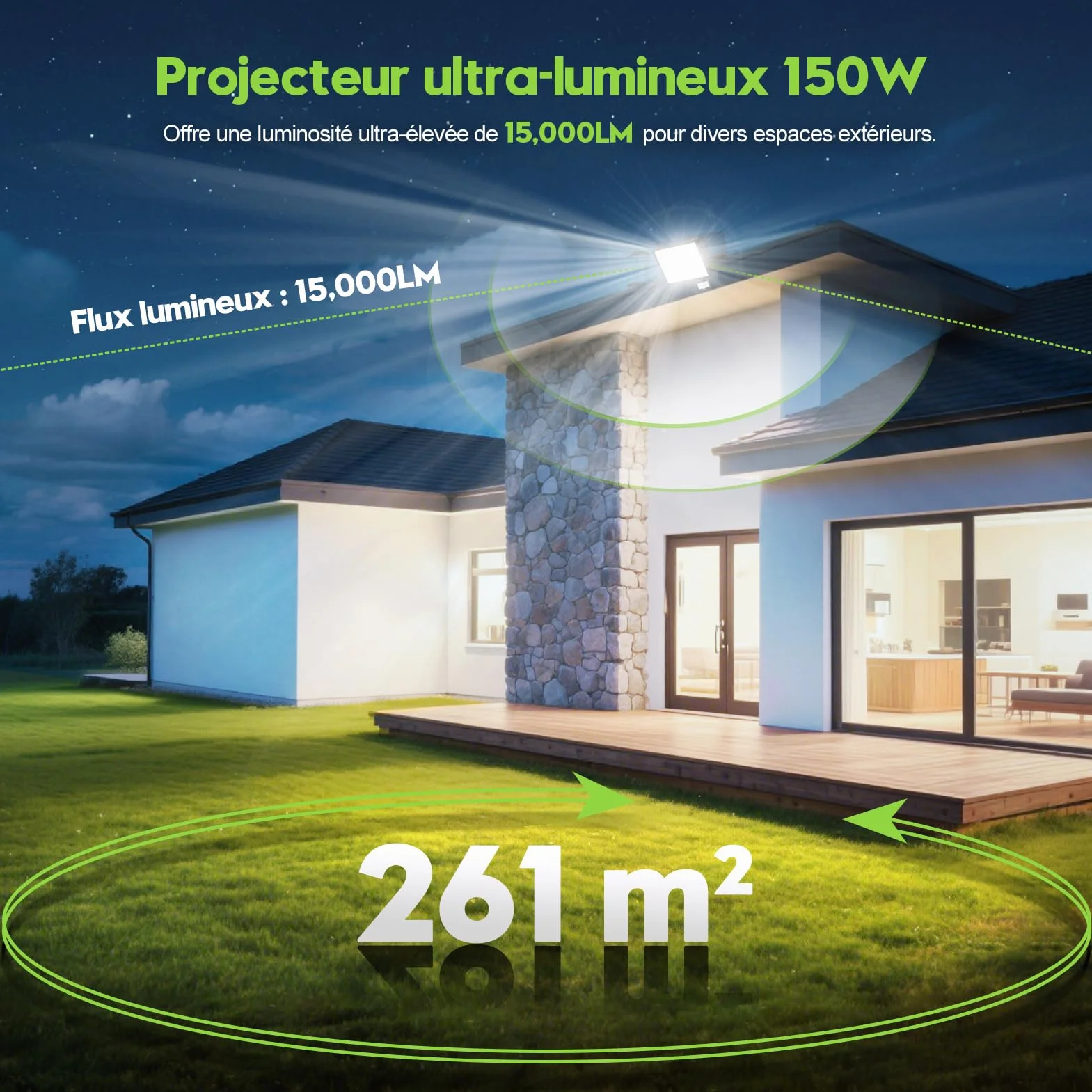 Projecteur LED Exterieur 150W 15000LM 6500K IP65 avec Detecteur de Mouvement