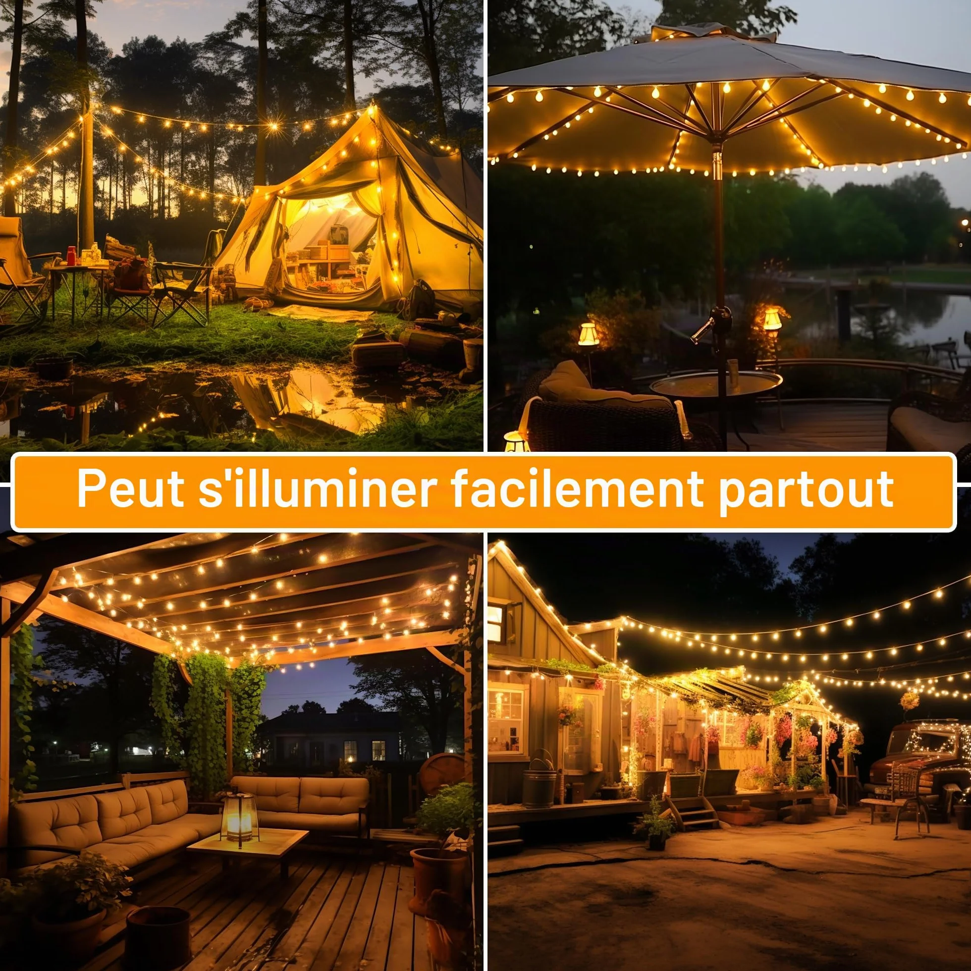Ollny Guirlande lumineuse solaire d'extérieur 5 m 30 LED étanche IP65 8 modes blanc chaud