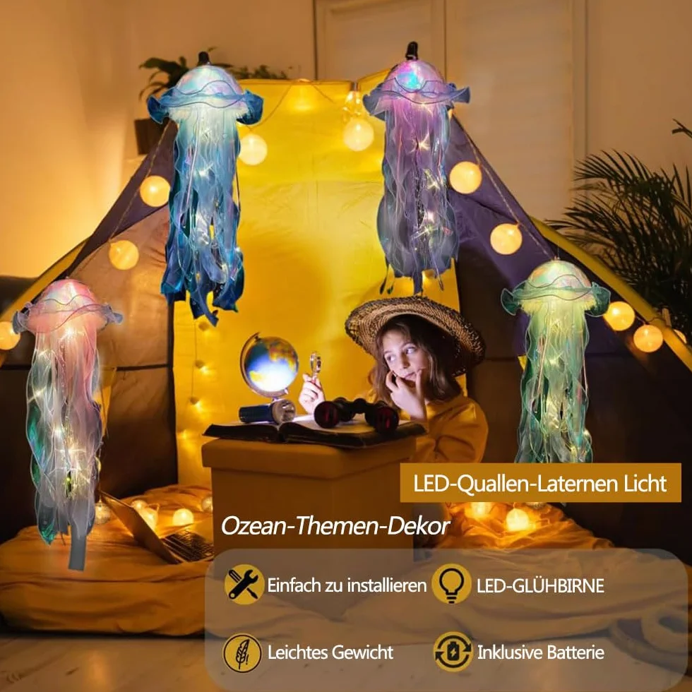 Lot de 5 Lanternes Méduses à Suspendre, Lampe Décoration Fête Cadeaux Enfants Filles