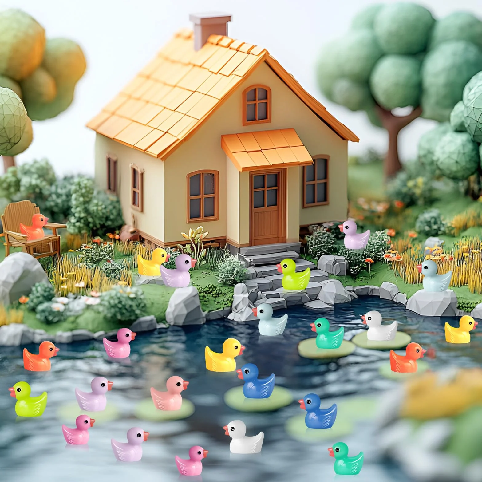 Lot de 100 Pièces Mini Canard en Résine, 10 Couleurs - 1,6 x 1,8 cm, pour Aquarium Jardin