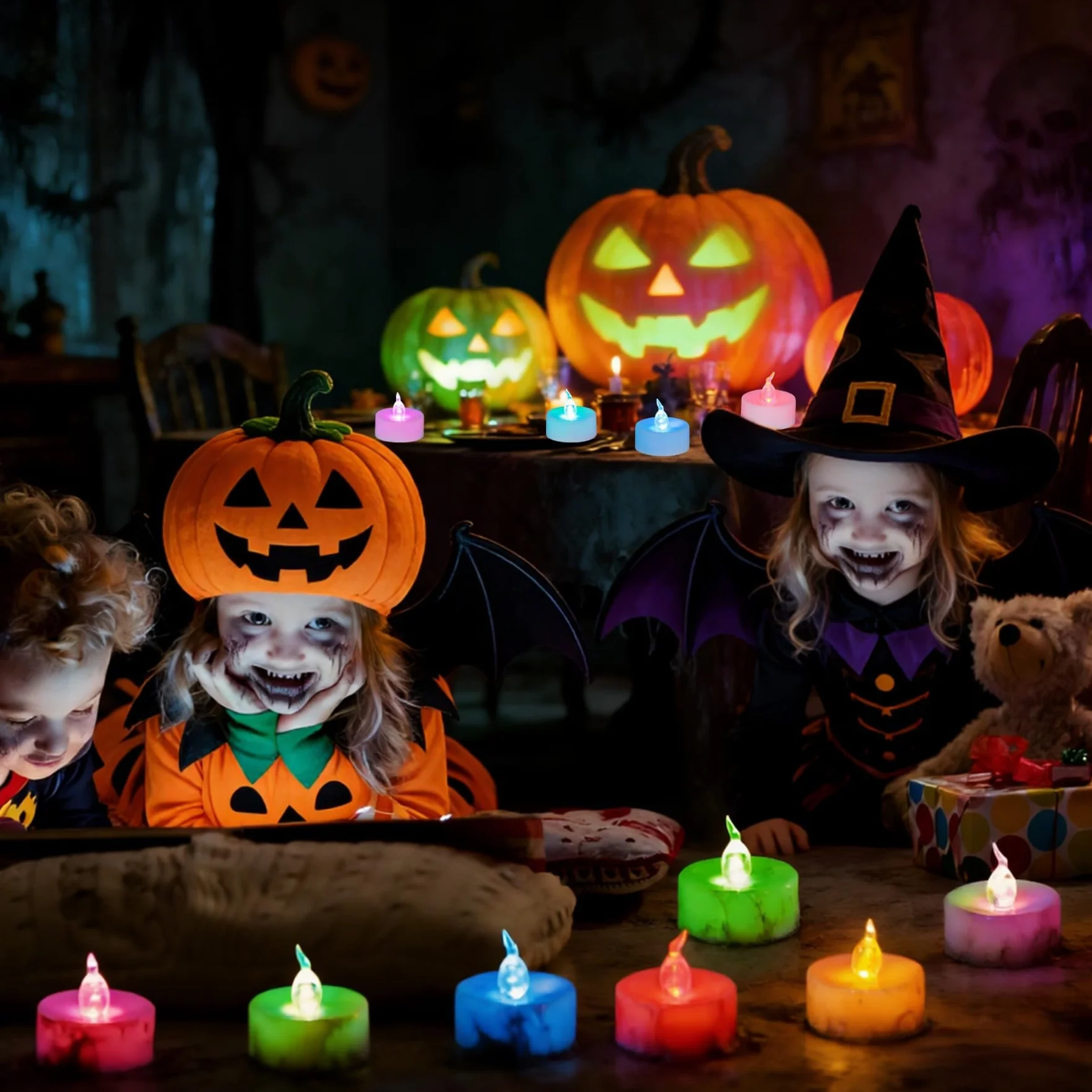 Bougies LED chauffe-plat 24 pièces changement de couleur rapide sans flamme piles Noël Halloween décoration