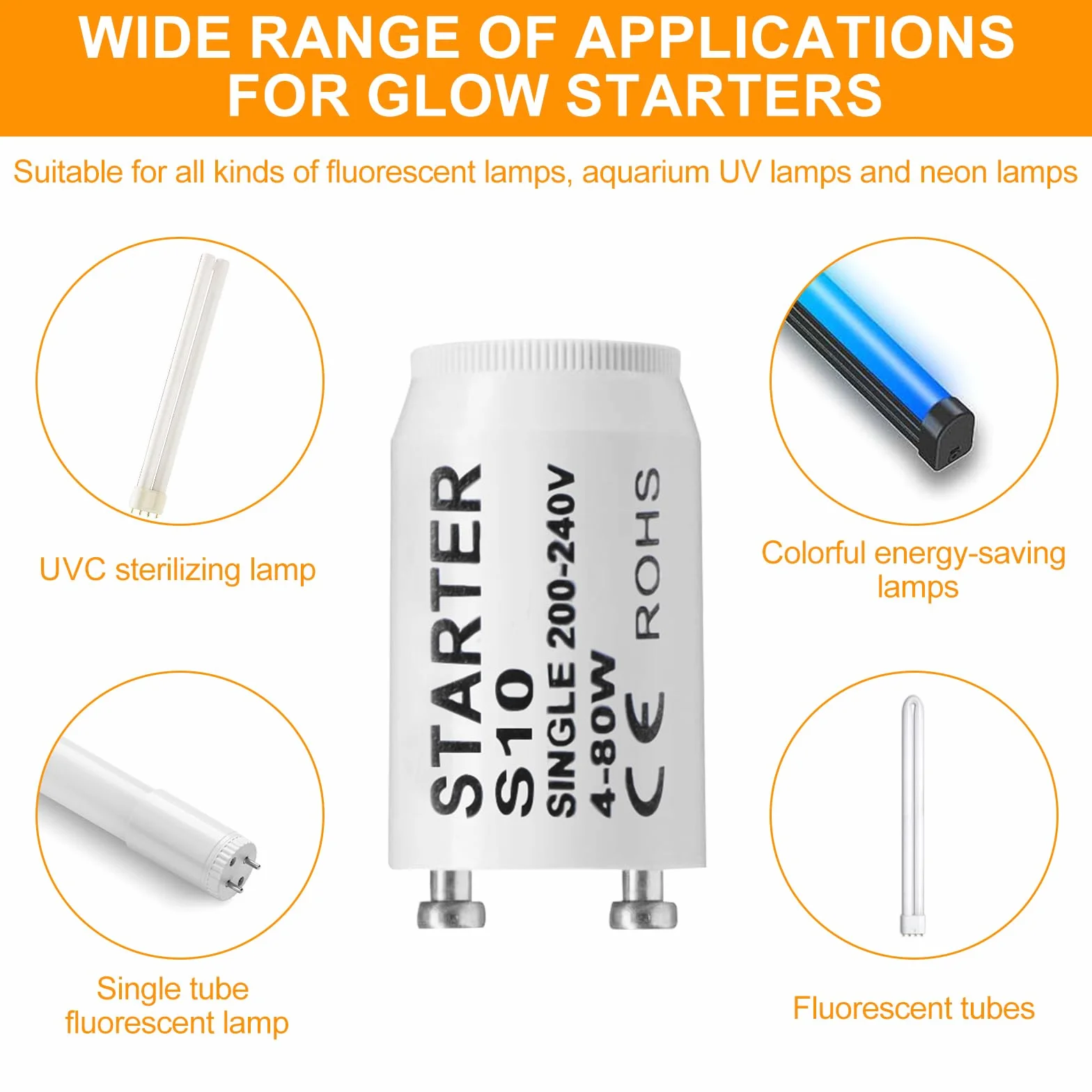 Starter S10 Ampoule Tube Fluorescent 4-80W 200-250V 18 Pièces