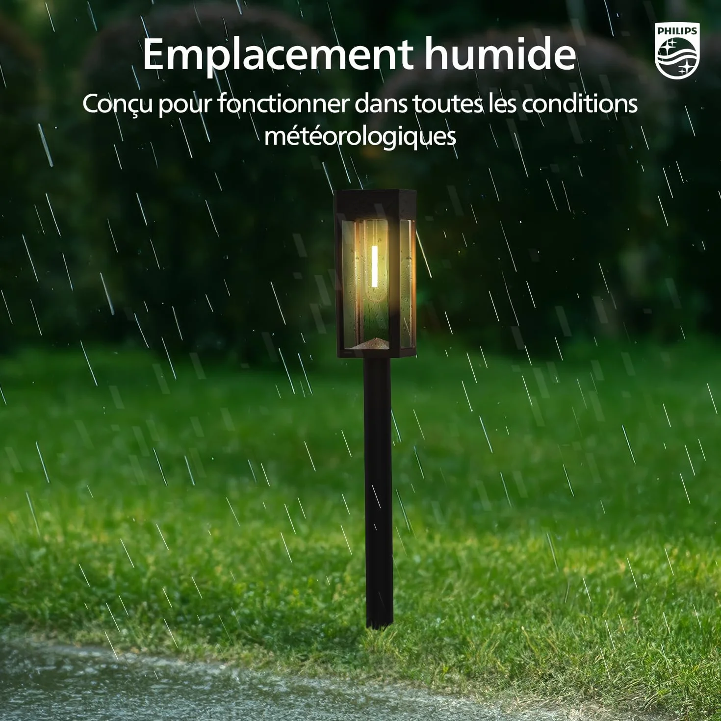 Philips Lot de 8 Lampes Solaires LED pour Allées Jardin, Verre Métal, 3000K Blanc Chaud, Étanche