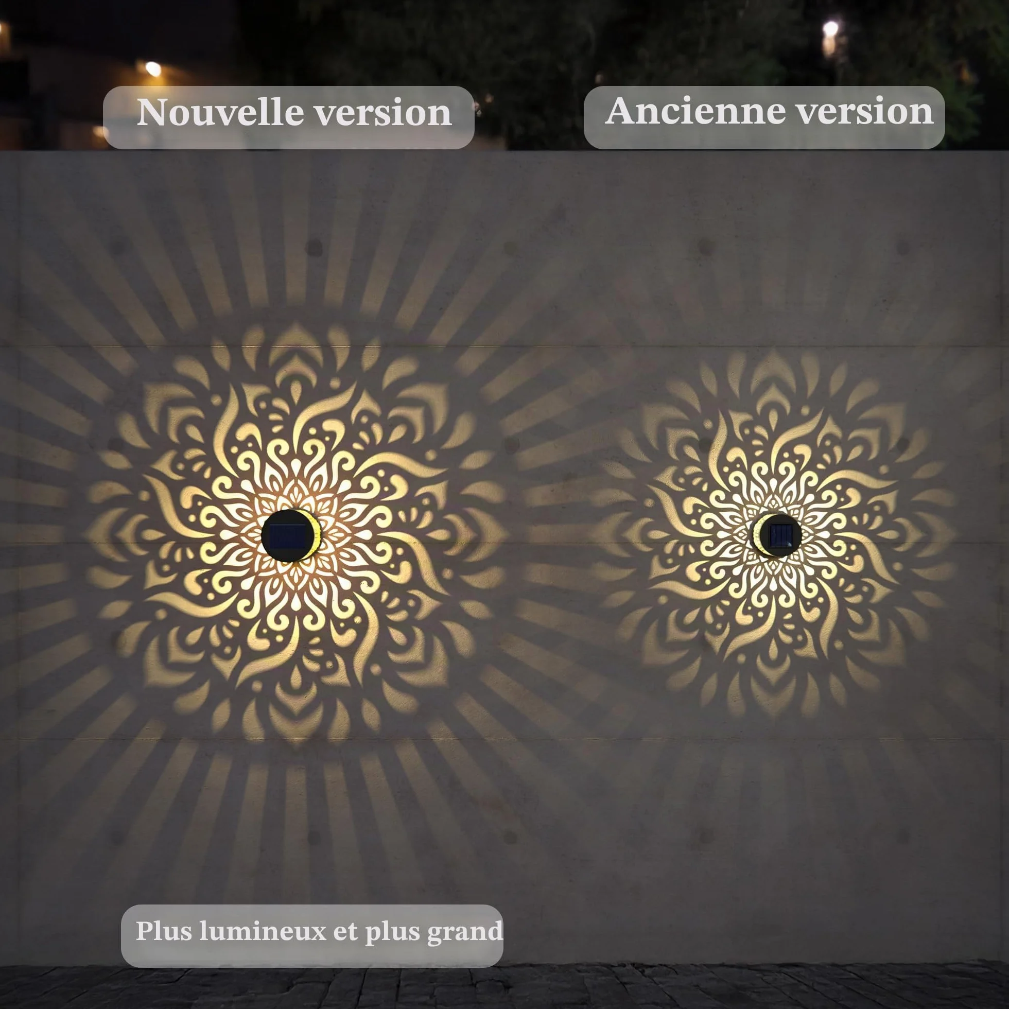 Lampes Solaires de Clôture en Métal Lot de 2, Éclairage Extérieur Mur Terrasse Mandala, Lampe de Poteau Jardin Étanche