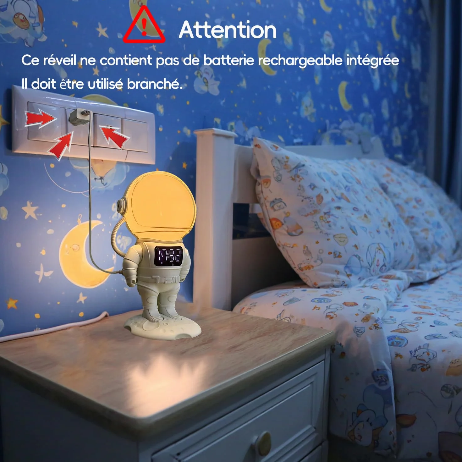 Réveil simulateur d'aube Bluetooth 7 Sonneries 21 Sons de Sommeil 22 Couleurs lumière Astronaute Enfant