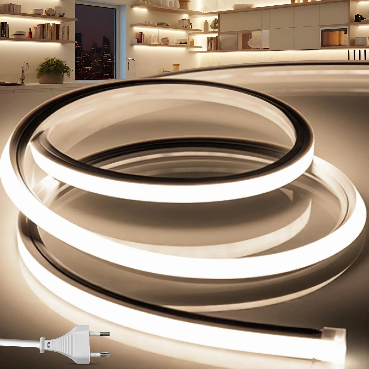 Ruban LED Exterieur Etanche 3M 220V Bande Neon LED Flexible Blanc Naturel IP65 10MM Silicone Découpable