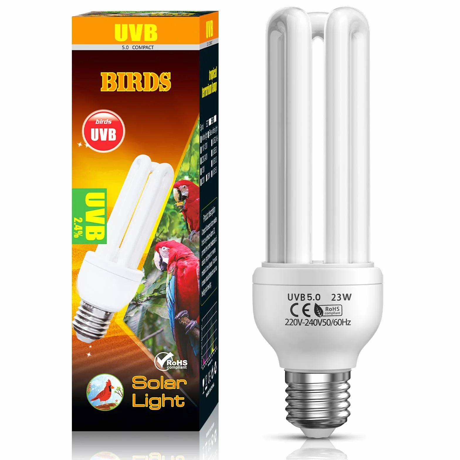 Lampe UVB 5.0 23W E27 pour Oiseaux Perroquets Reptiles