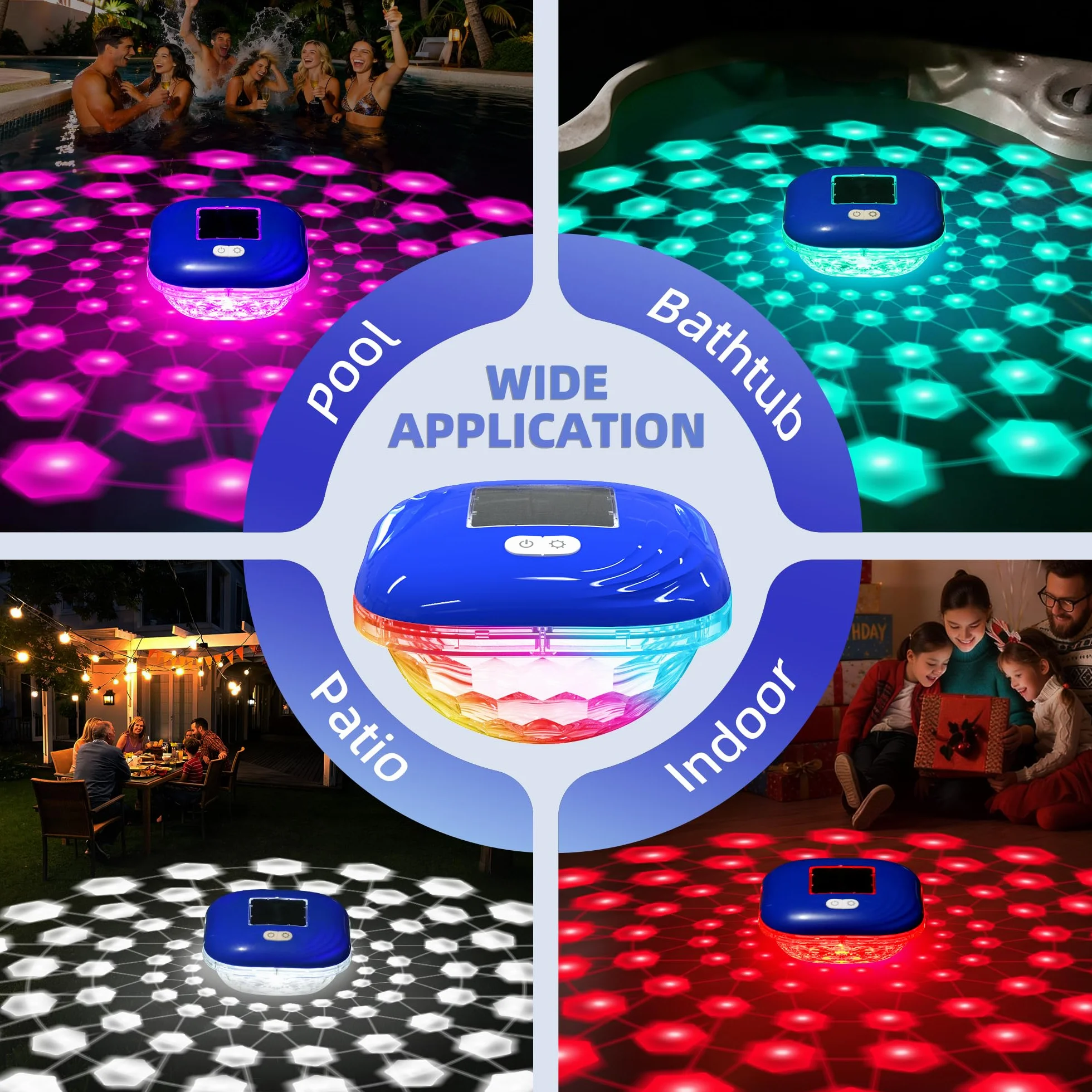 Luxfero Lampe Piscine Flottante Solaire IP68 LED 9 Couleurs, Éclairage Piscine Extérieure