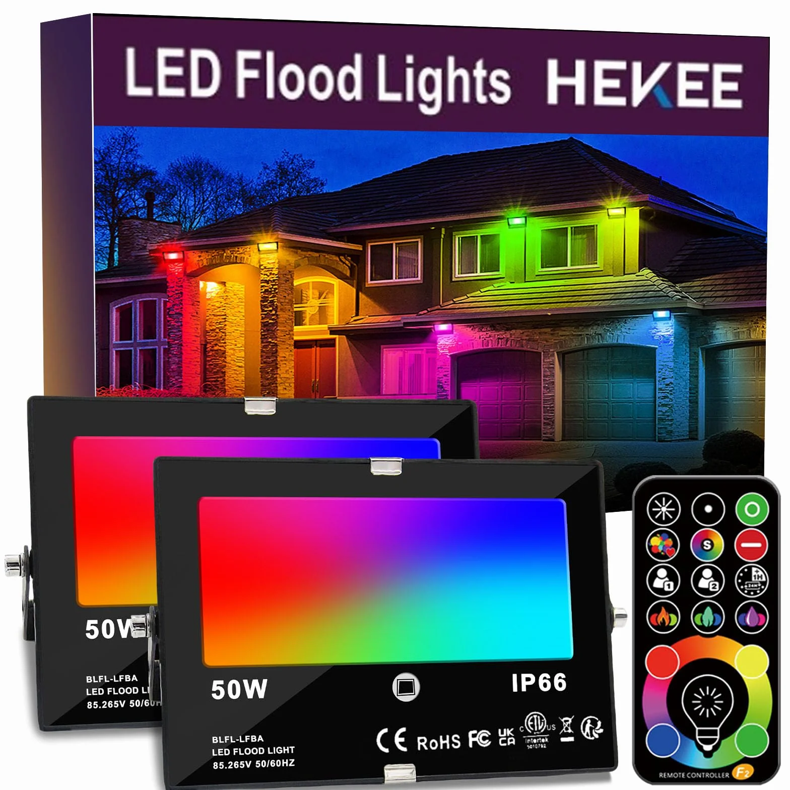 Projecteur LED HEKEE 500W RGBW 120 Couleurs 5500 Lumens IP66 Étanche