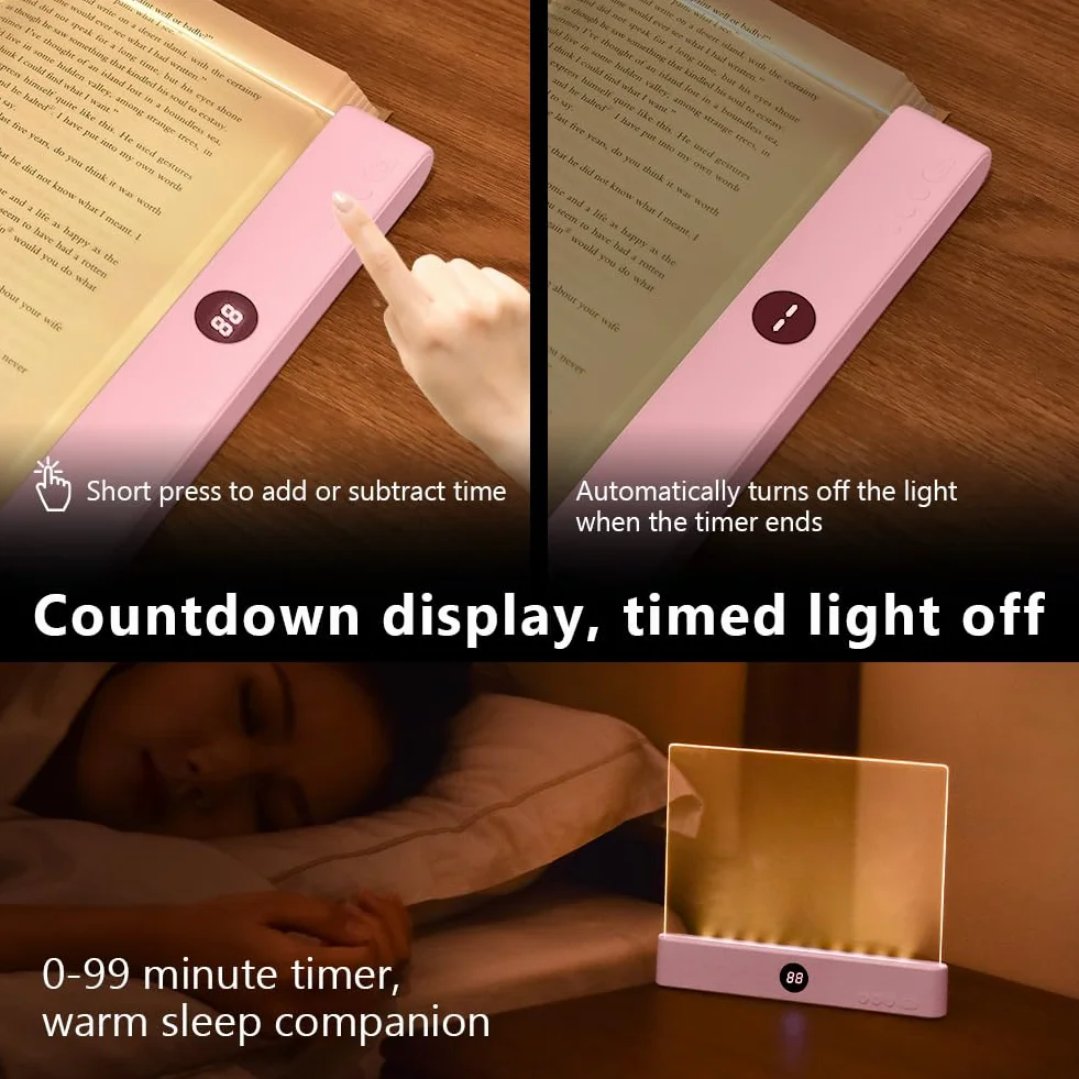 HOTUT Lampe de Livre Plate LED, Lampe de Lecture Portable, Protection des Yeux, Rose