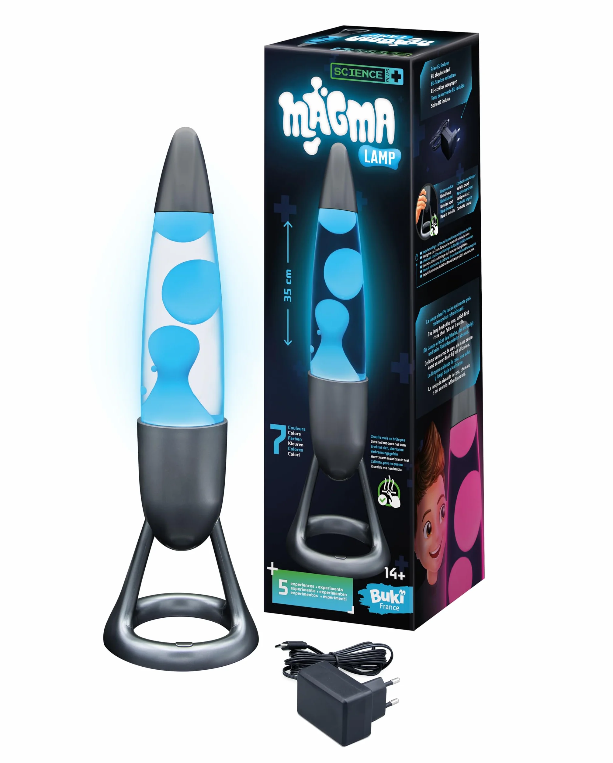 Lampe Magma 35 cm Sécurisée avec Éclairage LED 7 Couleurs – Base Métal – Ne brûle Pas – Cycle Automatique – Décoration Chambre – Fonctionne Secteur – Dès 14 Ans