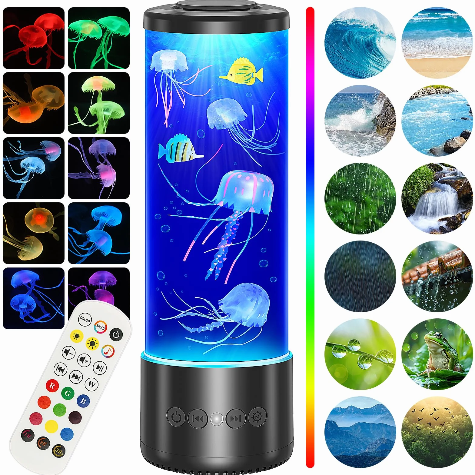Radikor Lampe Méduse Bluetooth avec 12 Bruits Blancs, 10 Couleurs et Télécommande, Lampe Jellyfish Lumineuse pour Enfants Adultes