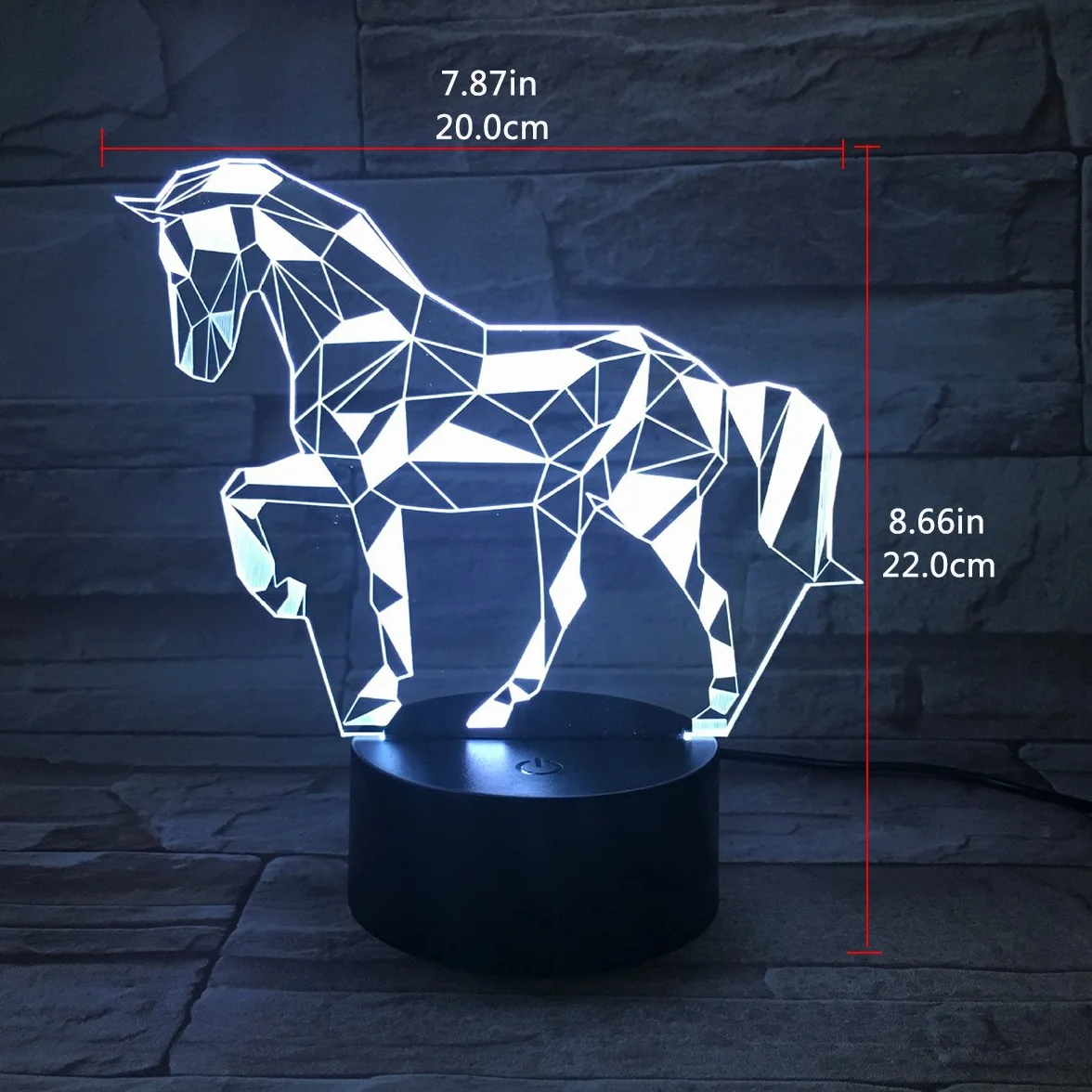 SYSIS 3D Lampe Illusion Optique LED Veilleuse 7 Couleurs Tactile avec Câble USB Cheval