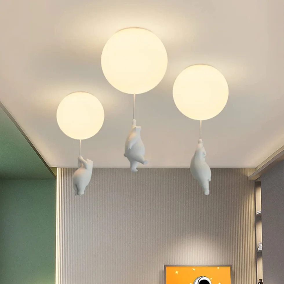 Moderne Lustre Ours Polaire Abat-Jour Givré Sphérique 15cm pour Chambre Enfants Garçon Fille