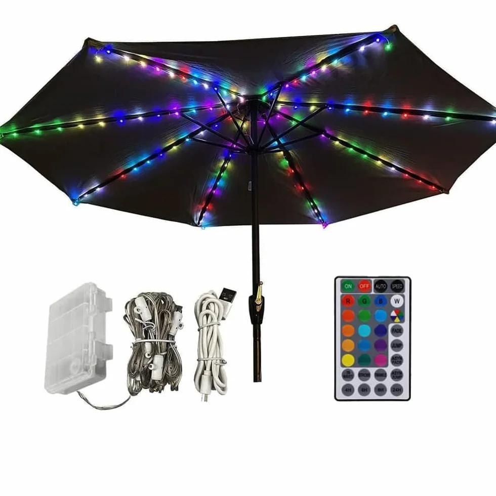 Guirlande lumineuse pour parasol 104 LED avec télécommande et minuterie 4 modes éclairage décoratif extérieur