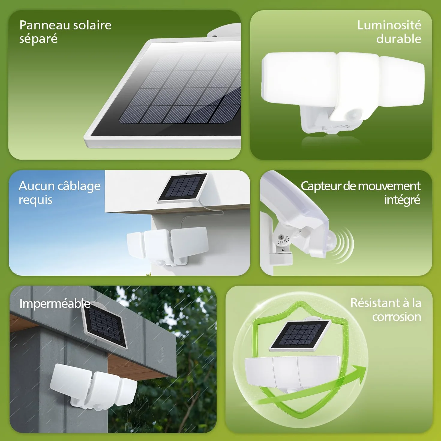 Philips Lampe de Sécurité Solaire LED 3600LM Extérieur Détecteur de Mouvement 3 Têtes Orientables