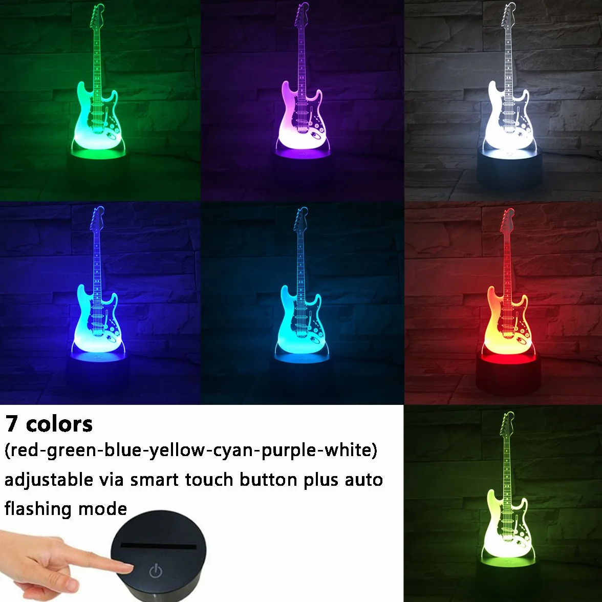 Lampe Illusion Optique LED Veilleuse 7 Couleurs Tactile Guitare avec Câble USB