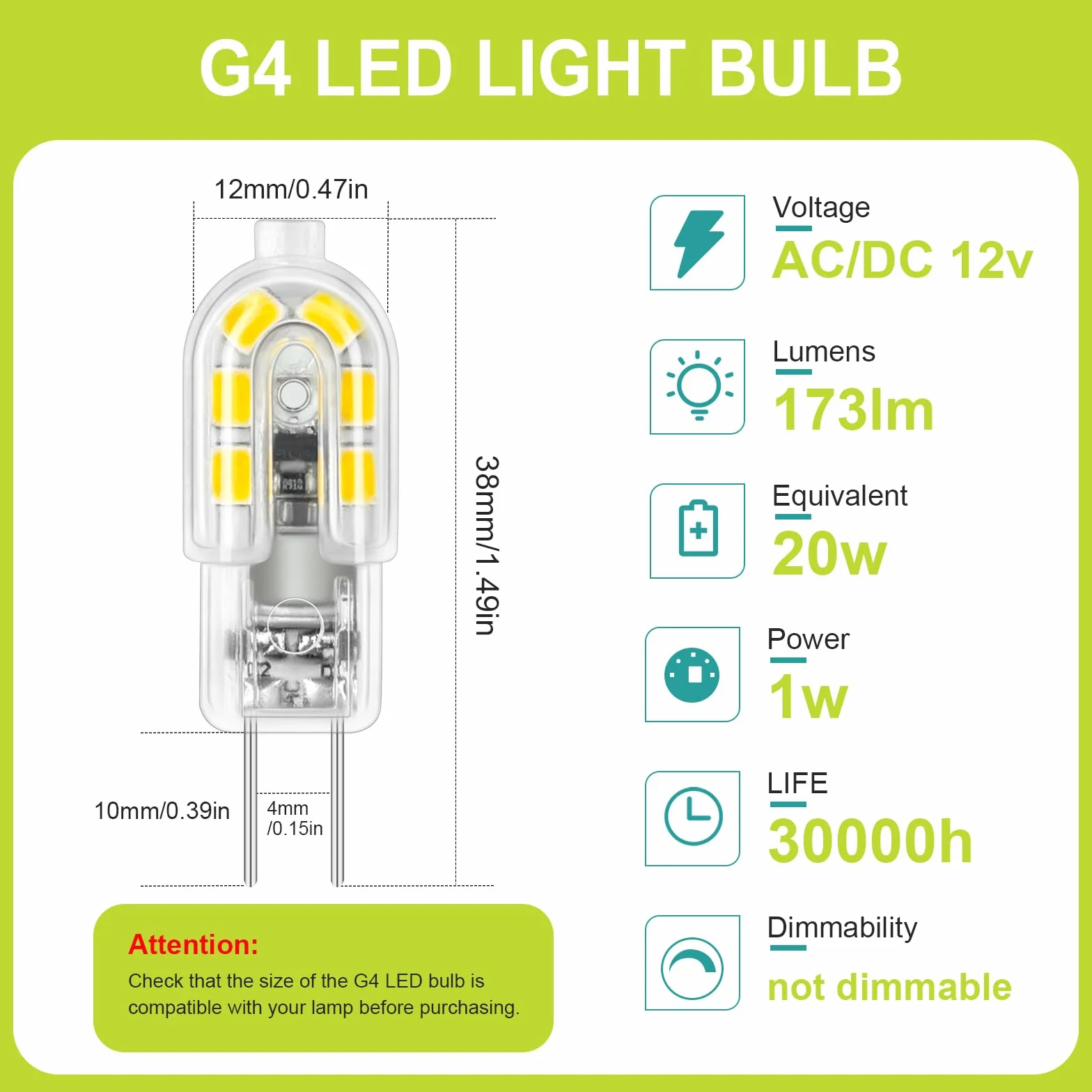 GY Ampoule G4 LED 1W Équivalent 20W 173LM Blanc Chaud 3000K 12V AC/DC Non-Dimmable Lot de 6