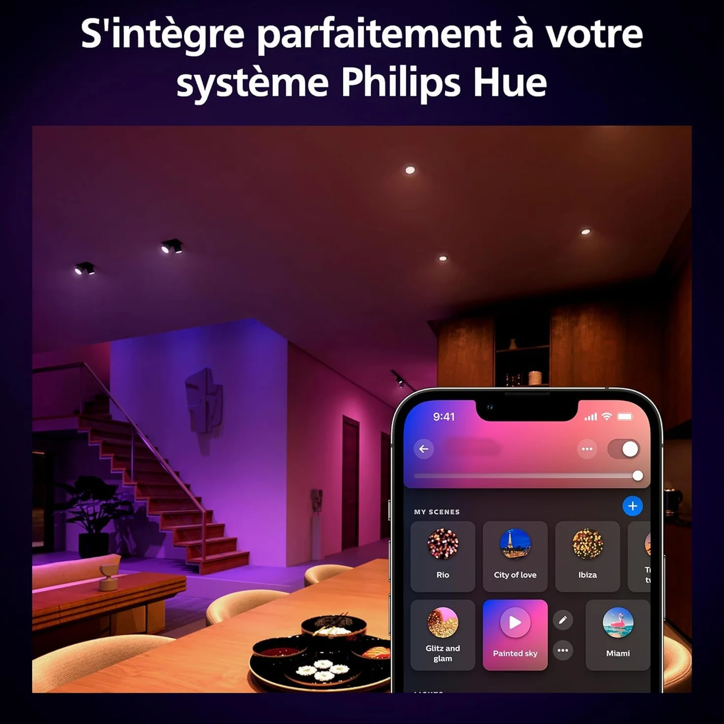 Philips Hue Kit de Démarrage avec Bridge Pro 3 Spots GU10 Smart Button White Color Ambiance Ampoule Dimmable Éclairage Connecté Compatible Apple Home Alexa Google Assistant