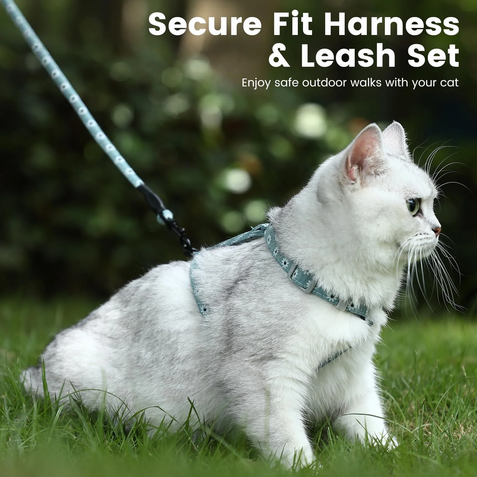 PETTOM Harnais Laisse Chat Anti Évasion Réglable avec Laisse Corde 145 cm pour Chaton Chat Adulte Bleu