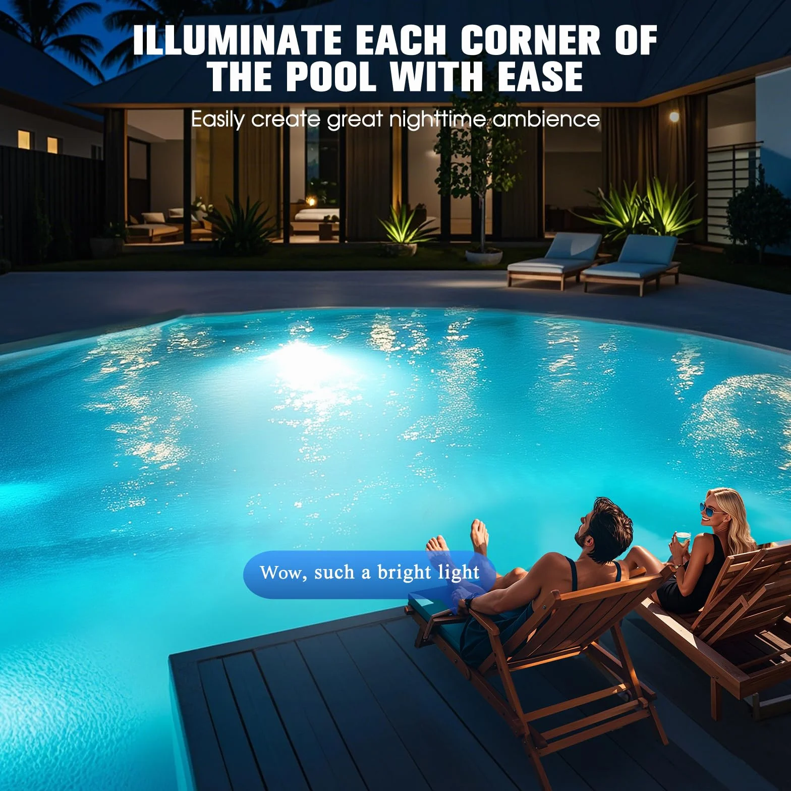 DeeprBetter Lumiere Piscine Hors Sol LED avec Télécommande, Rechargeable, IP68, 9 Modes