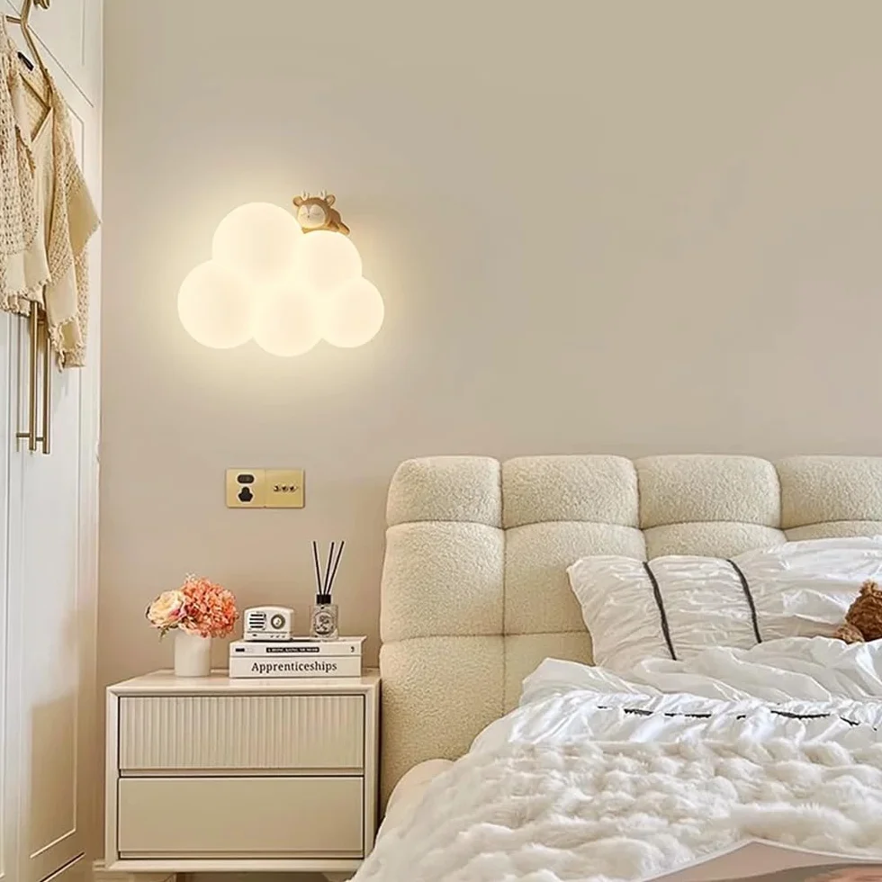 Appliques murales LED nuage enfant chambre fille dessin animé animal mignon abat-jour lait blanc intensité variable
