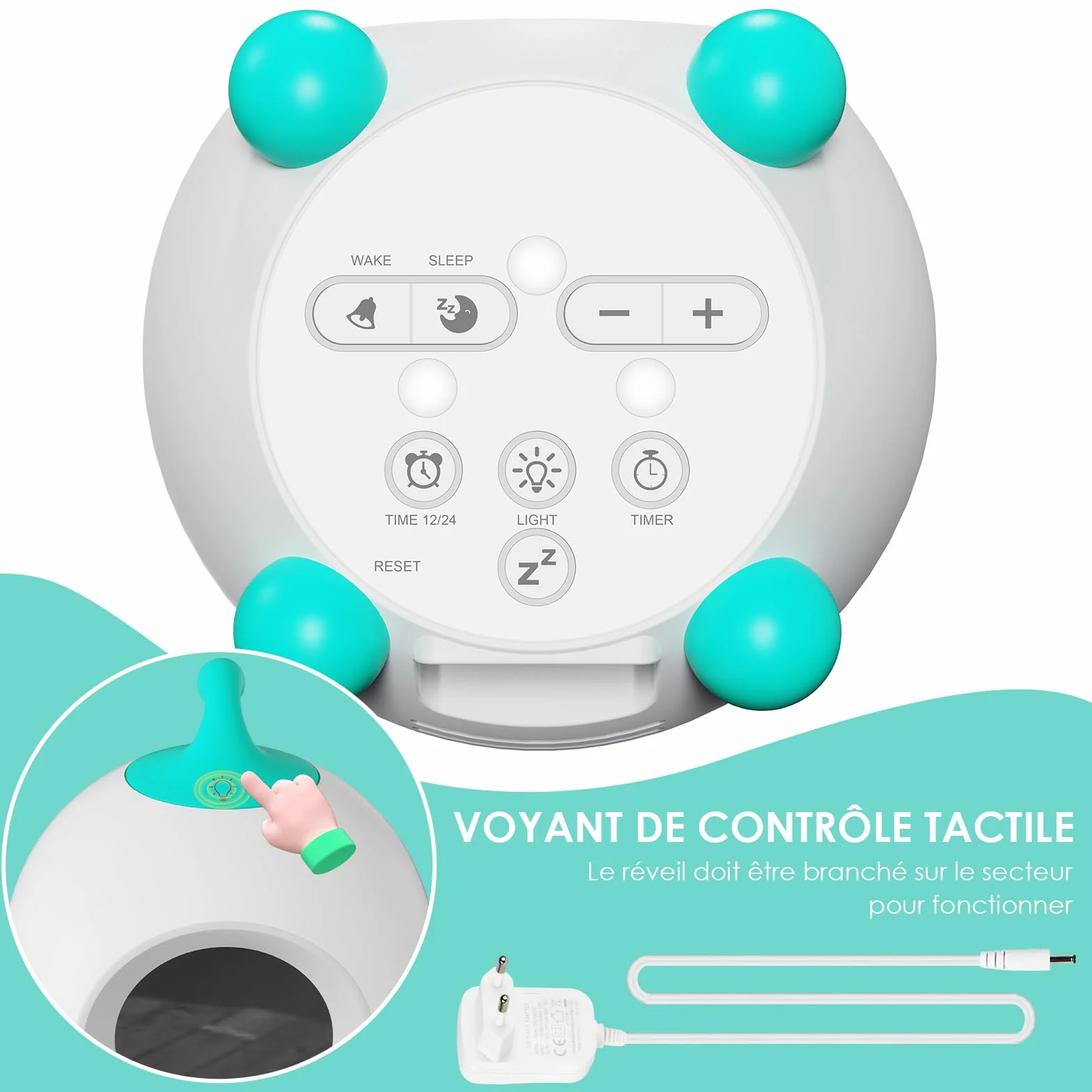iHoo Réveil Enfant avec Veilleuse Tactile, Horloge Apprentissage Sommeil pour Filles Garçons 2-9 Ans