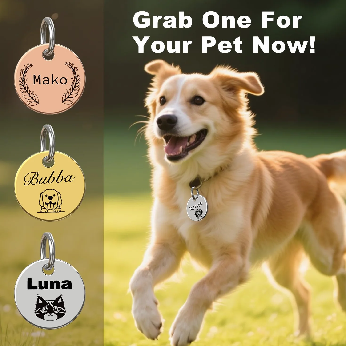 Médaille d'identification gravée sur mesure pour chien et chat en acier inoxydable poli résistant aux rayures