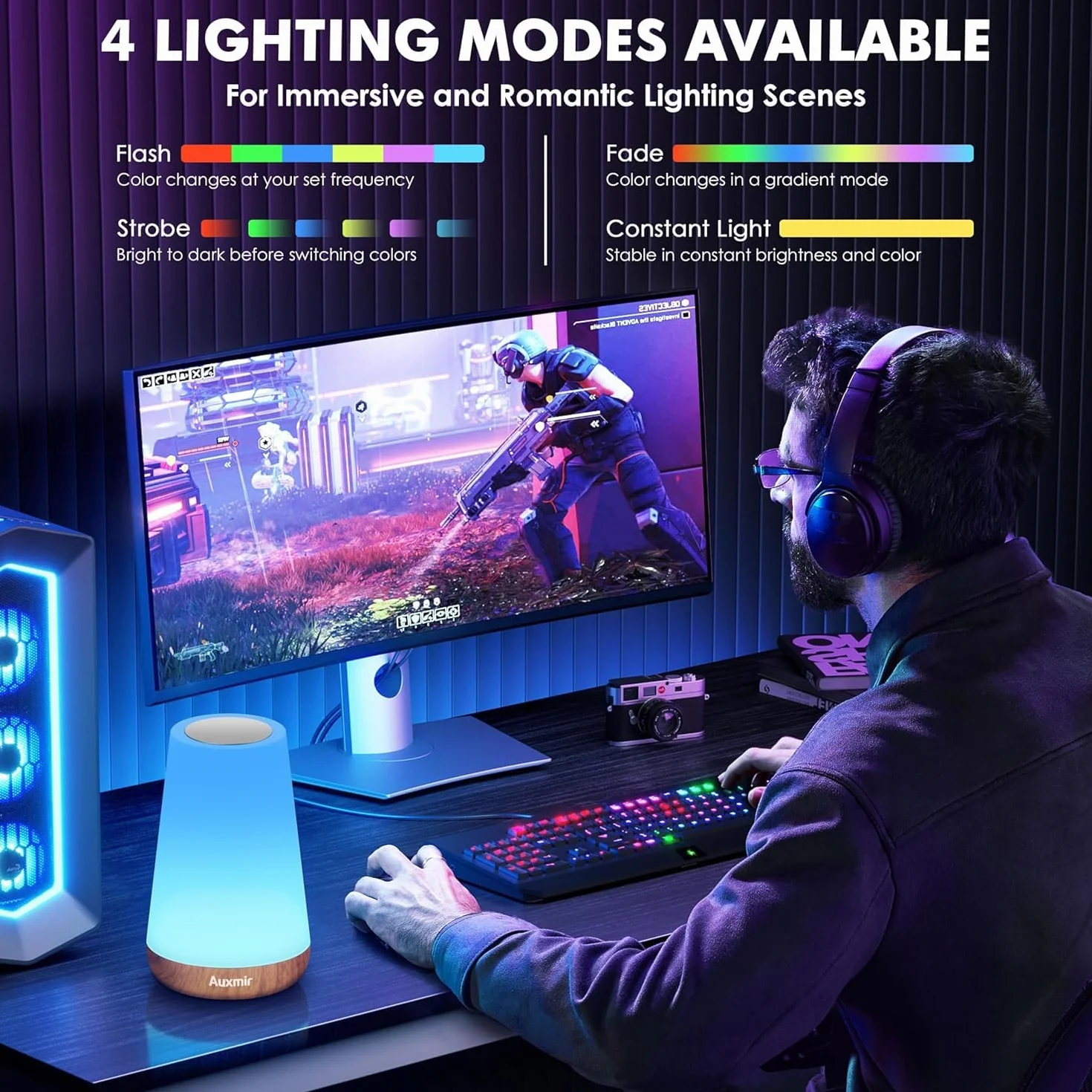 Auxmir Lampe de Chevet Tactile RGB 13 Couleurs 2500mAh Rechargeable USB sans Fil Télécommande