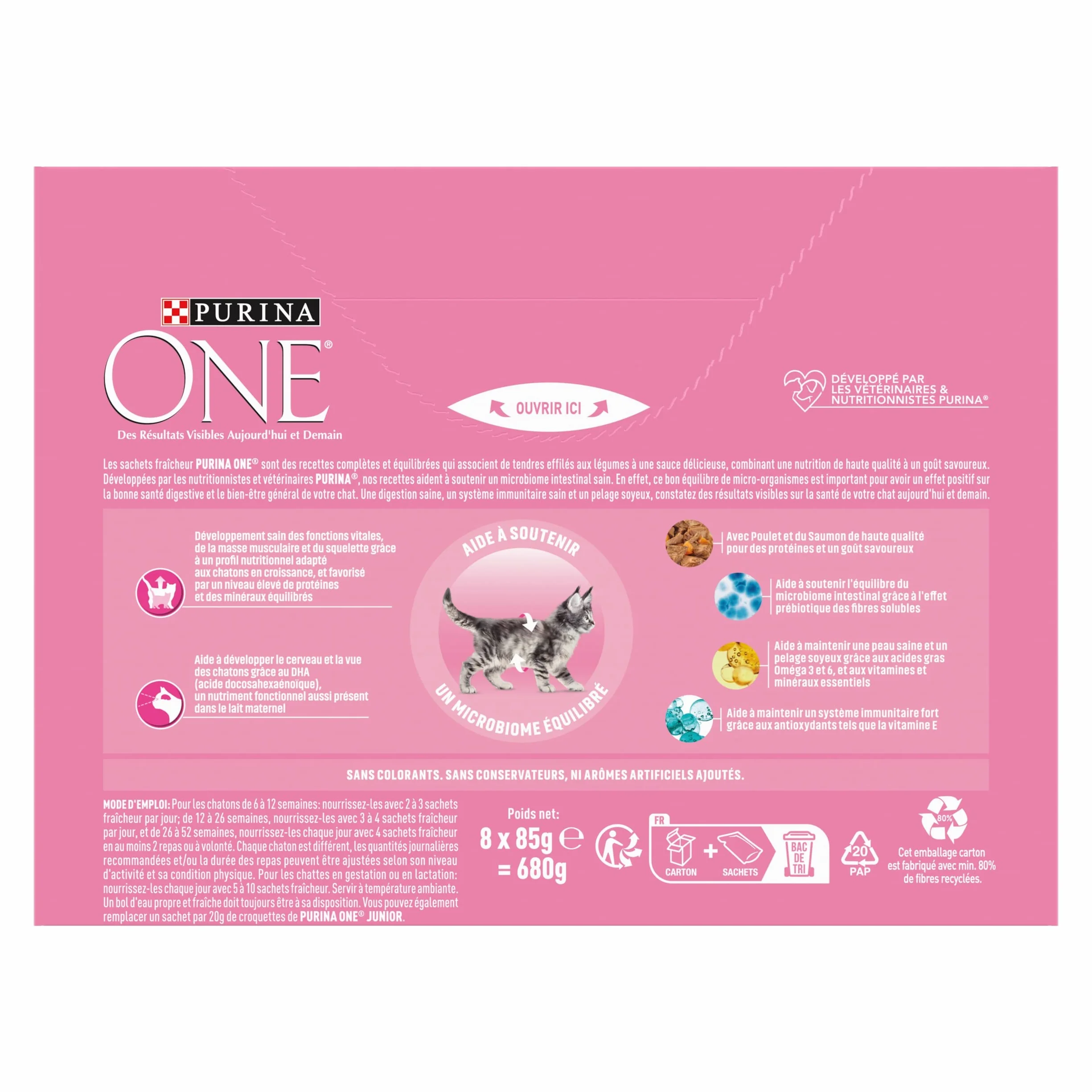 PURINA ONE Chat Kitten Effilés Sauce Saumon Poulet 8x85g