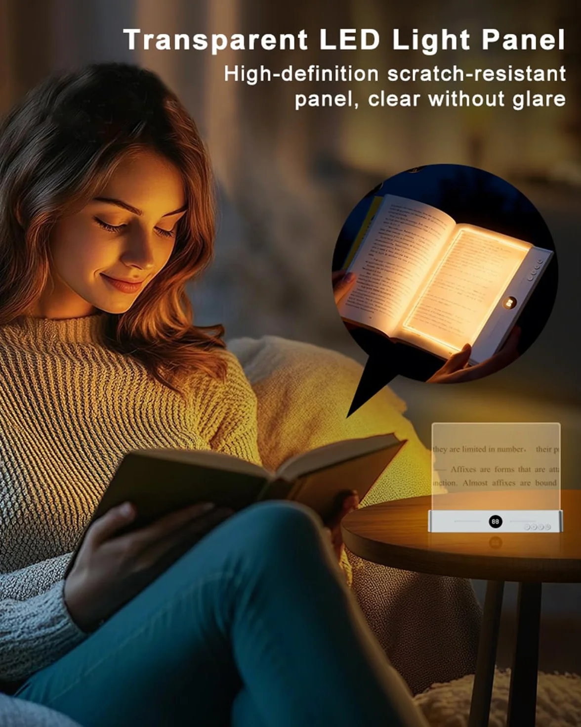 Lampe de Lecture LED Rechargeable USB-C, 3 Couleurs Minuterie, Lumière Uniforme pour Livres, Grand Blanc