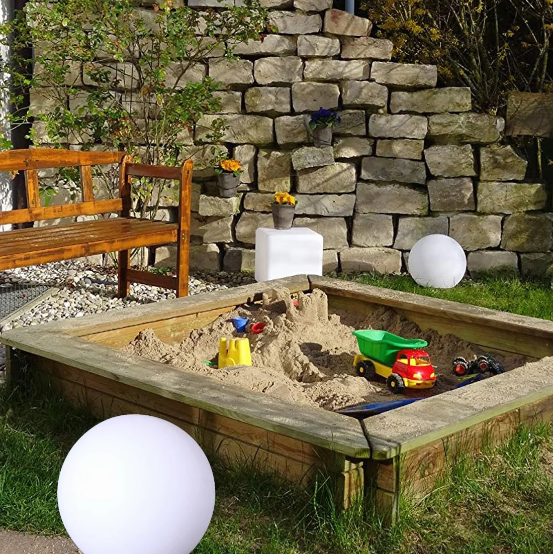 MR.GO 16" Imperméable Jardin Boule Lampe LED Changement de Couleur Rechargeable avec Télécommande 16 Couleurs