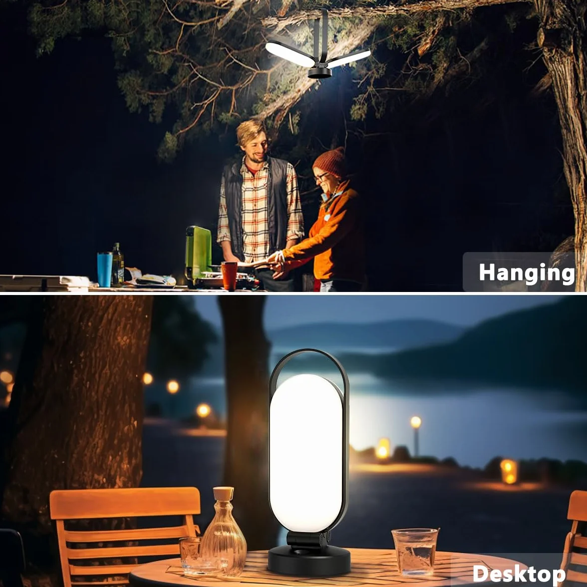 Lampe Solaire Camping Rechargeable LED Lanterne 5000mAh Batterie Externe Pliable Imperméable