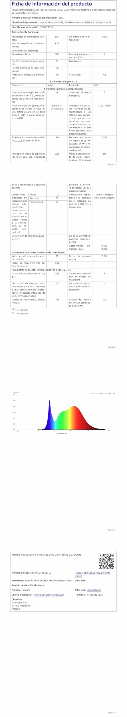 EDO RUVA Ampoule Connectée WiFi E27 9W Dimmable LED Intelligente RGB CCT TUYA Compatible Alexa Google Assistant 2700-6500K 806 Lumen 1 pièce