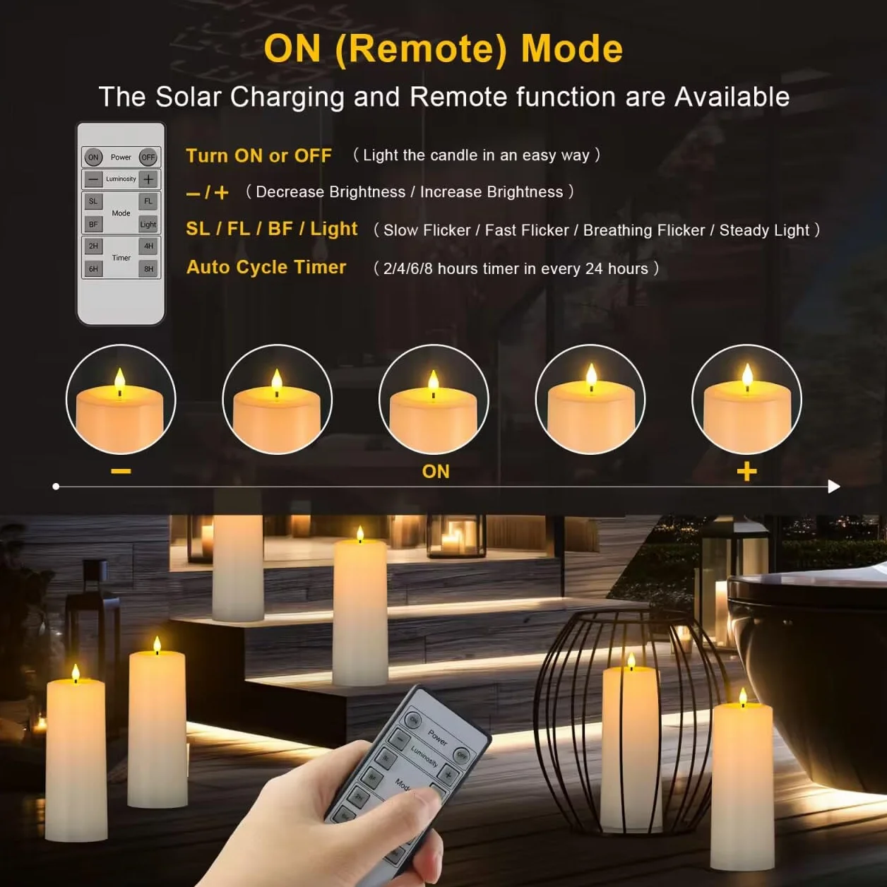 Bougie Pilier Solaire LED Rechargeable 2pcs Imperméable Flamme Vacillante avec Télécommande Extérieur Jardin