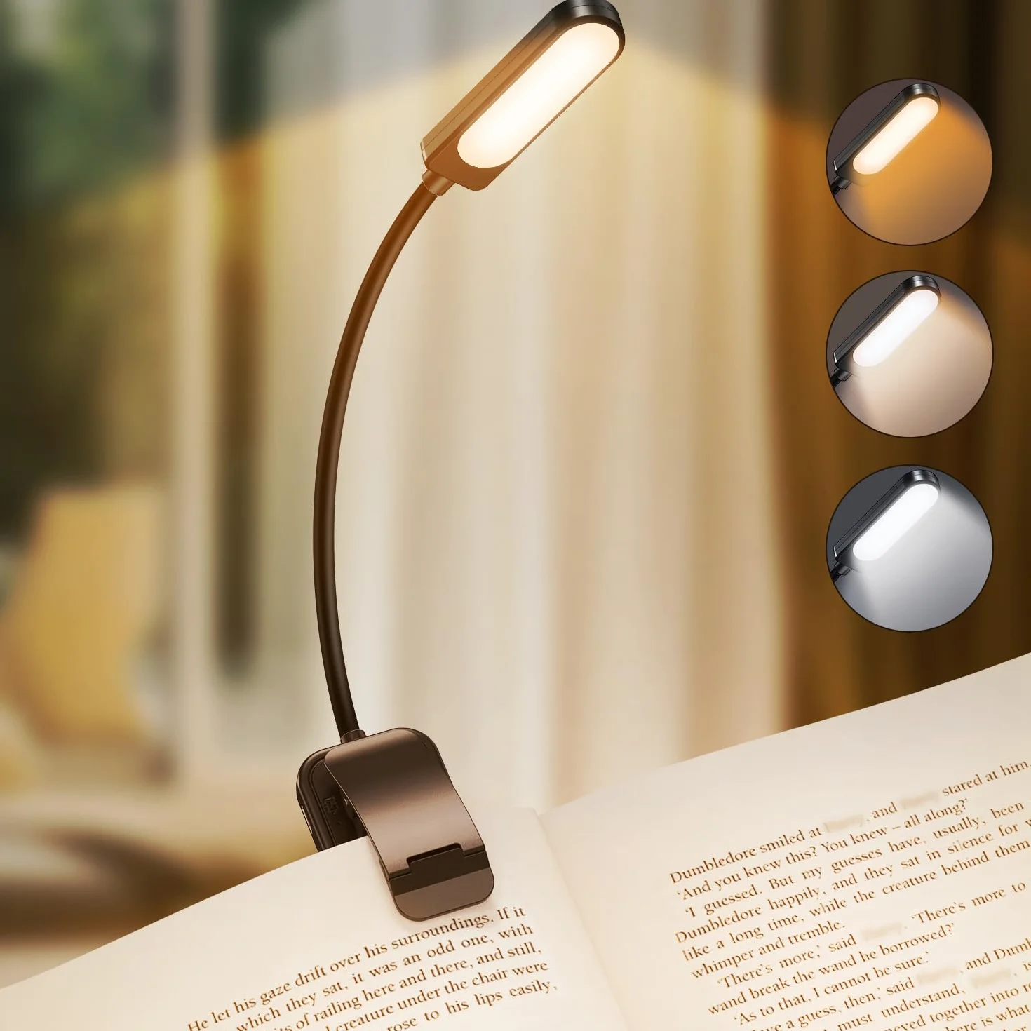 GARITE Lampe de Lecture 10 LED Rechargeable Clip, Gradation 100%-10% 3 Couleurs, Cou Flexible 360°, Lampe Livre Nocturne