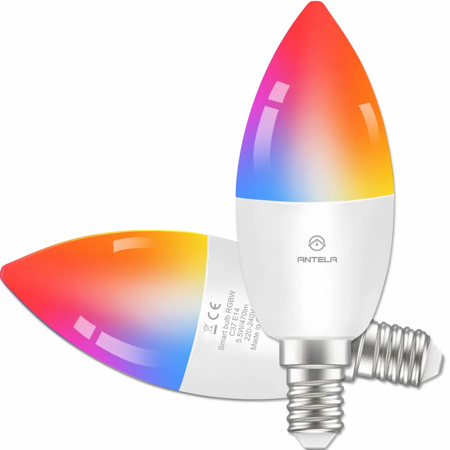 ANTELA Ampoule Connectée WiFi LED E14 Compatible avec Alexa et Google Home, Dimmable, 2 PCS