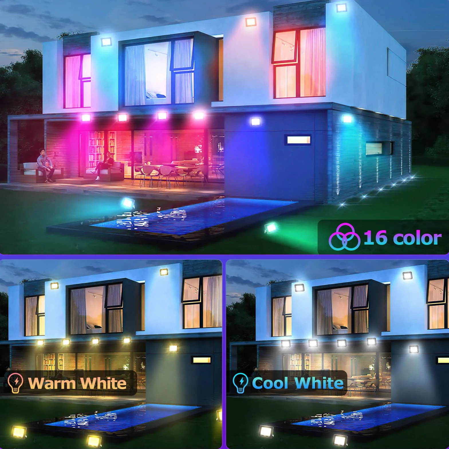 Projecteur LED RGB Extérieur 10W 8pack IP66 Étanche avec Télécommande 16 Couleurs 4 Modes Fonction Mémoire