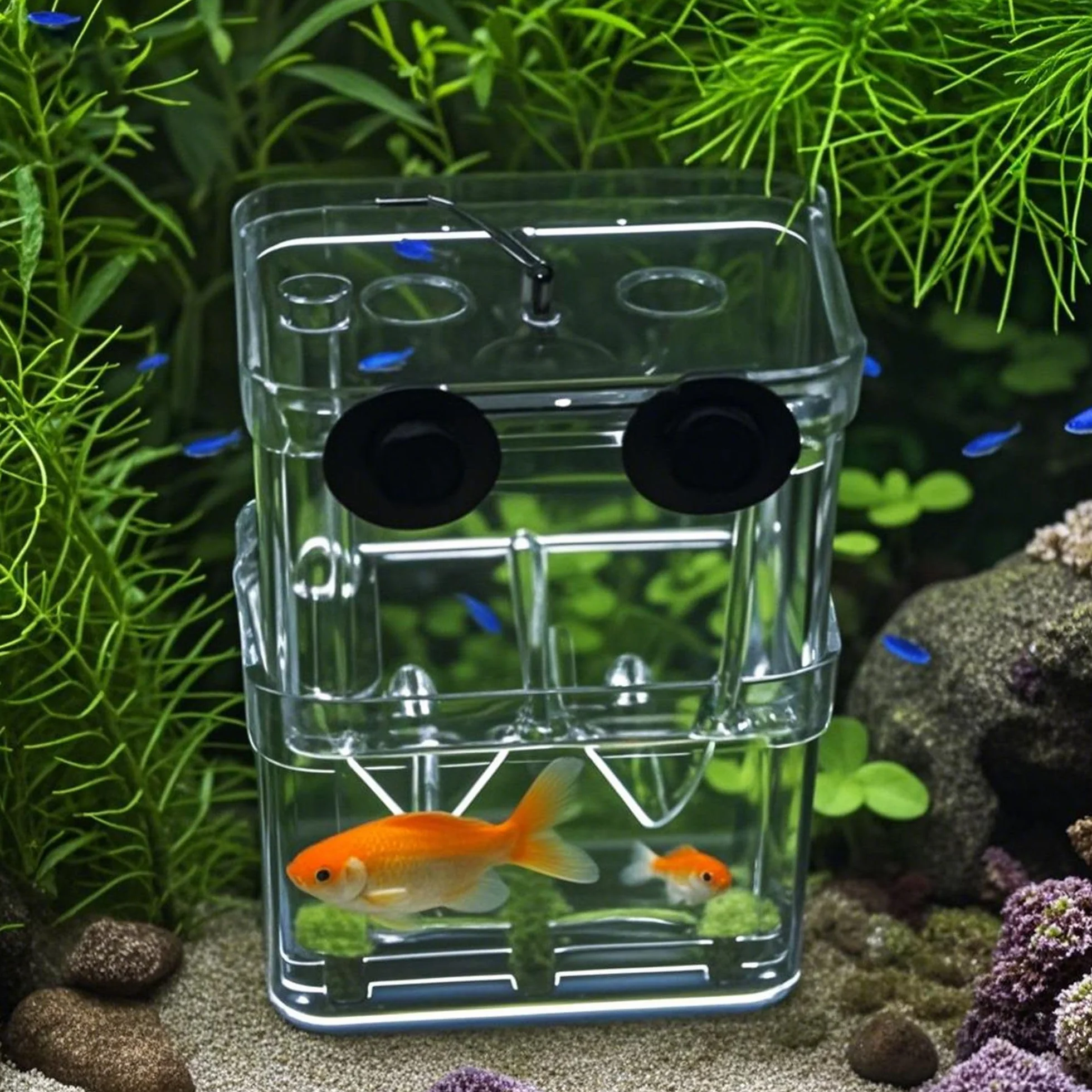 Boîte d'Élevage pour Aquarium Double Couche Transparent Incubateur avec Ventouses