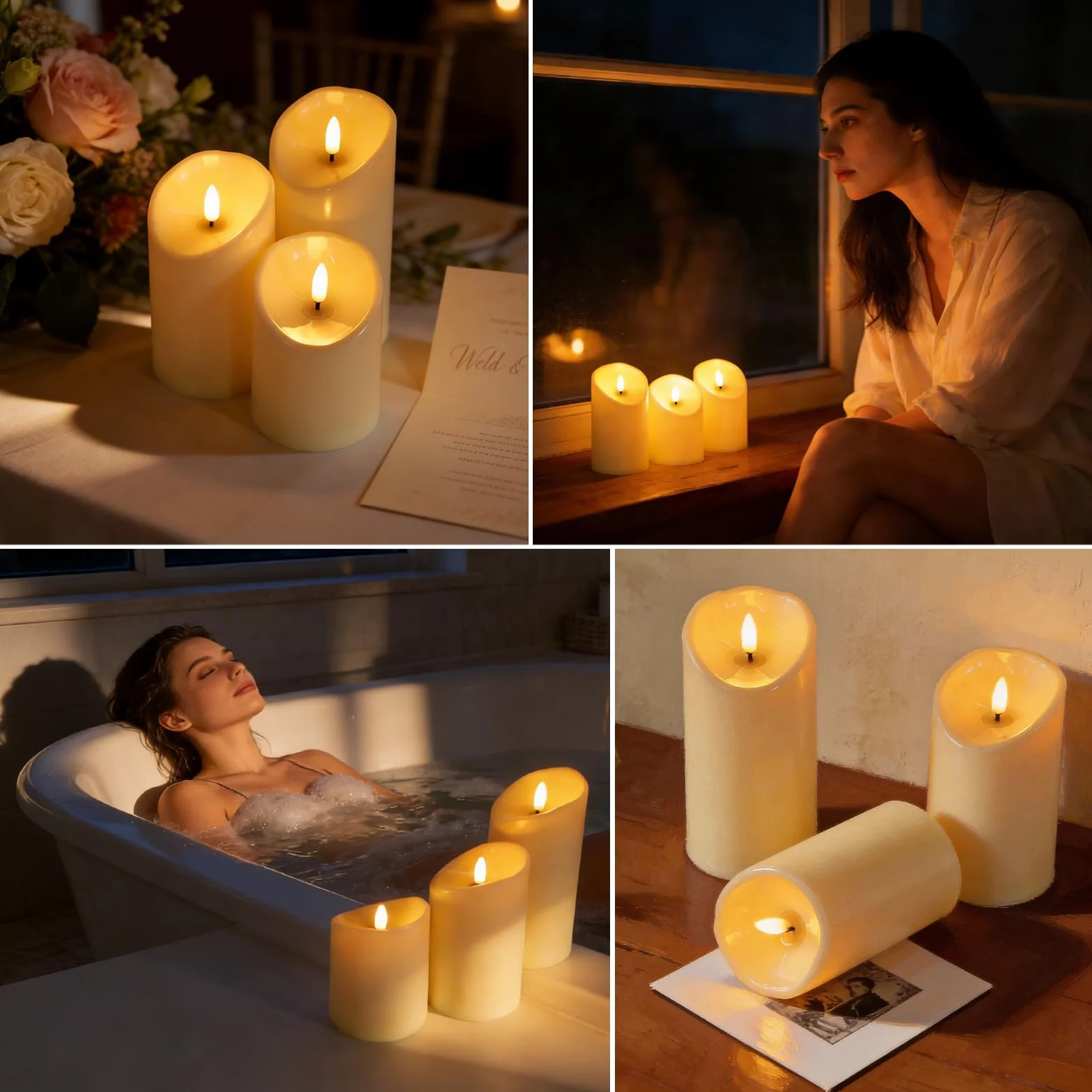 Bougies LED Rechargeables Lot de 3 avec Télécommande Flamme Vacillante Réaliste 10/12.5/15 cm