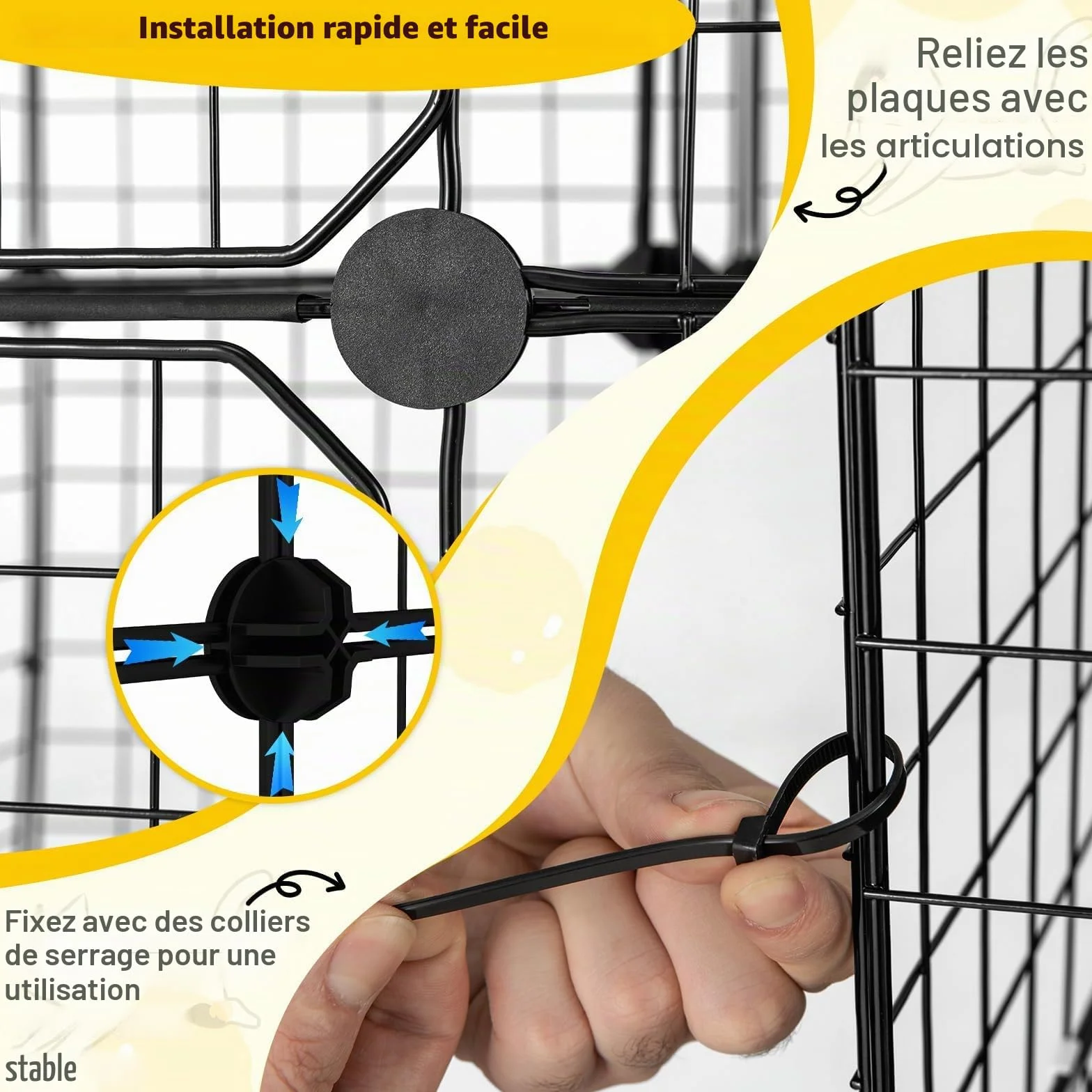 FANTASK Grande Cage à Chat 3 étages Fil métallique avec fenêtre Toit, hamac, 74 x 74 x 107 cm Noir