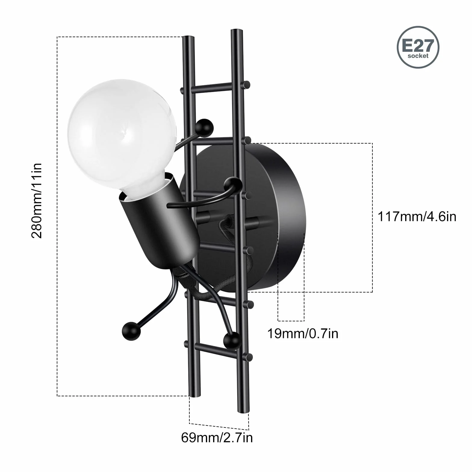 Créatif Humanoïde Lampe Murale Applique E27 Max 60W pour Chambre d'enfants