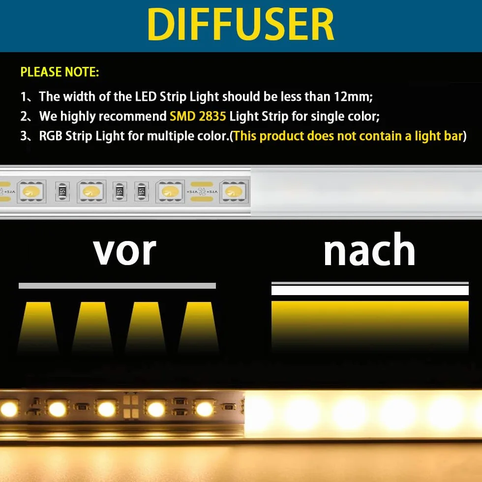 Profilé Aluminium LED Chesbung, Canal Aluminium LED avec Couvercle Blanc Crème et Diffuseur LED, Clips de Montage Métal (6pcs-1m)