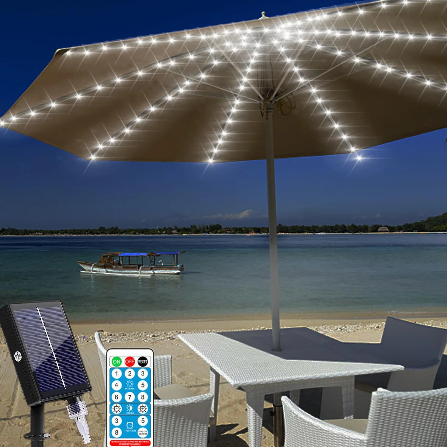 KINGCOO Éclairage à DEL pour parasol de terrasse, solaire étanche 104, 8 modes avec télécommande