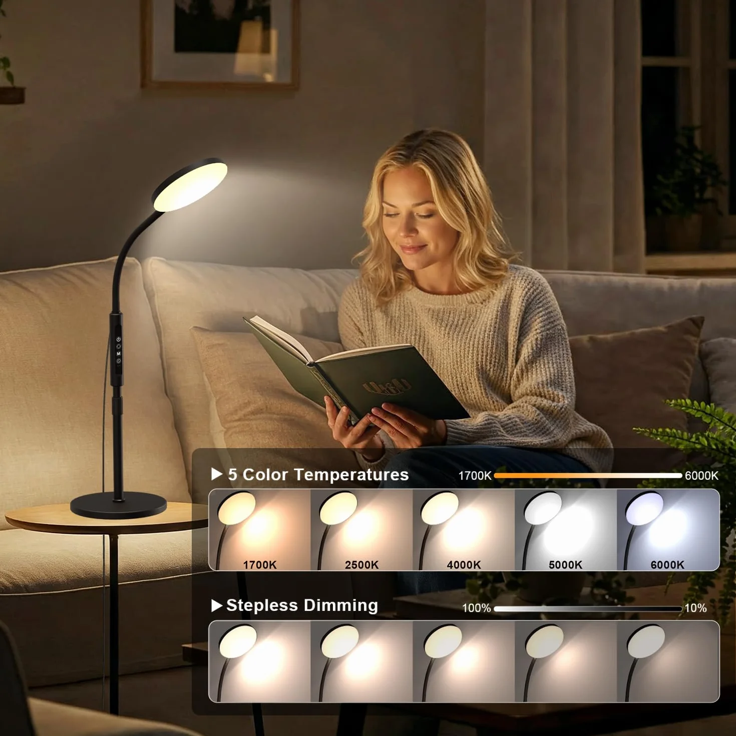 Lampadaire LED 20 000 Lux à Hauteur Réglable, 5 Couleurs, 10 Niveaux, Minuterie