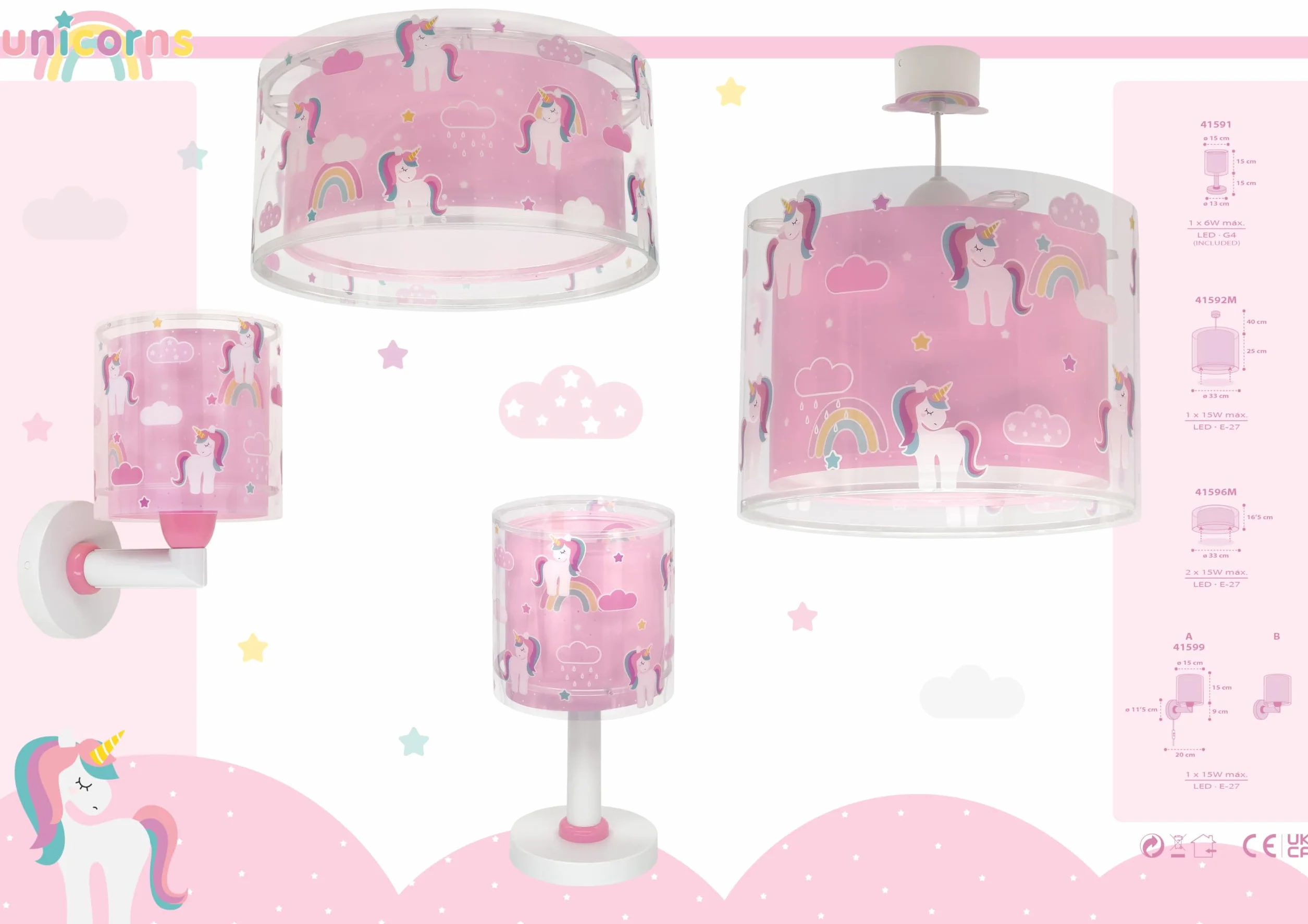 Dalber Applique murale enfant Licornes Animaux Unicorns Lumière murales Chambre Rose