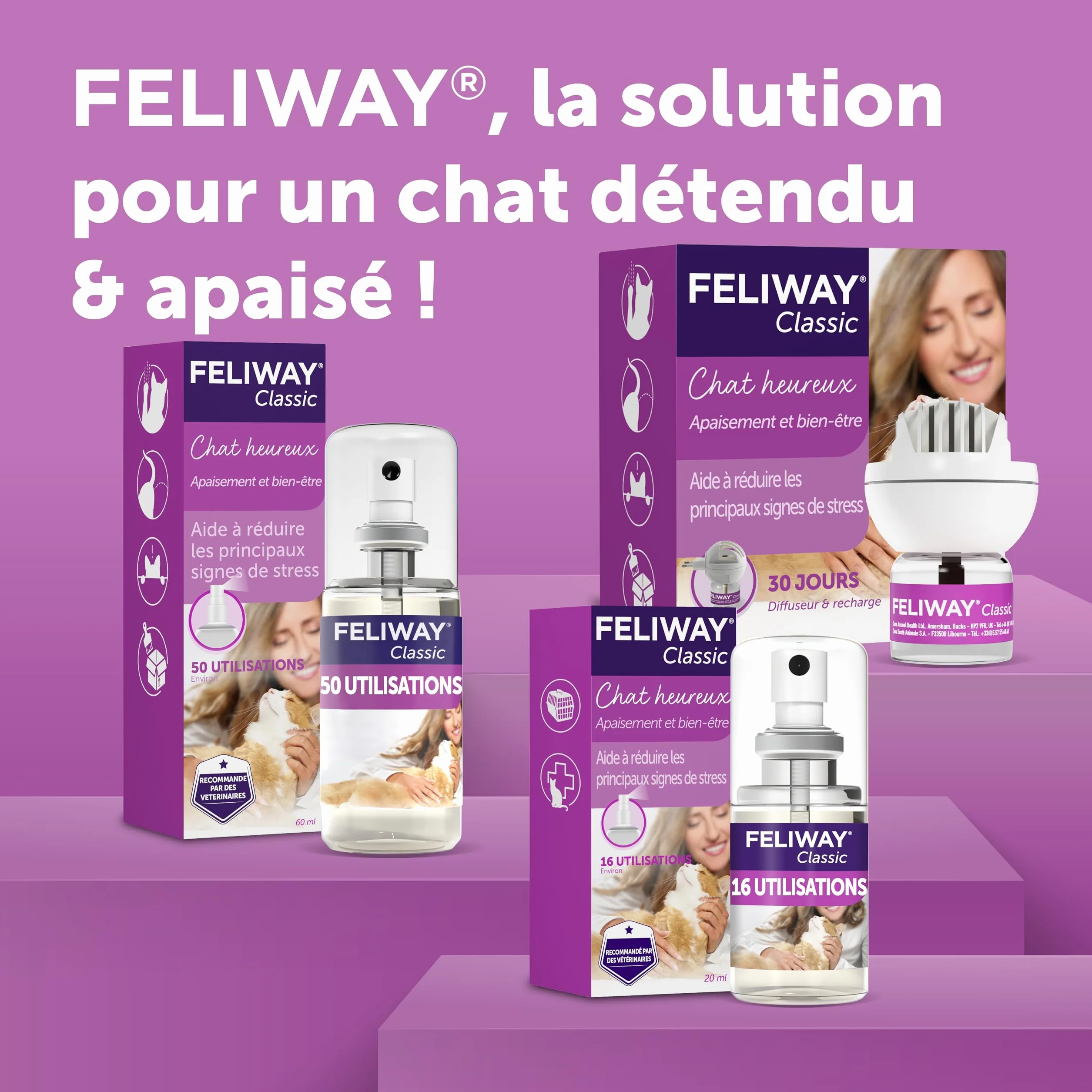 FELIWAY Classic Spray 20 ml - Phéromones Apaisantes pour Chats - Apaise et Réduit le Stress
