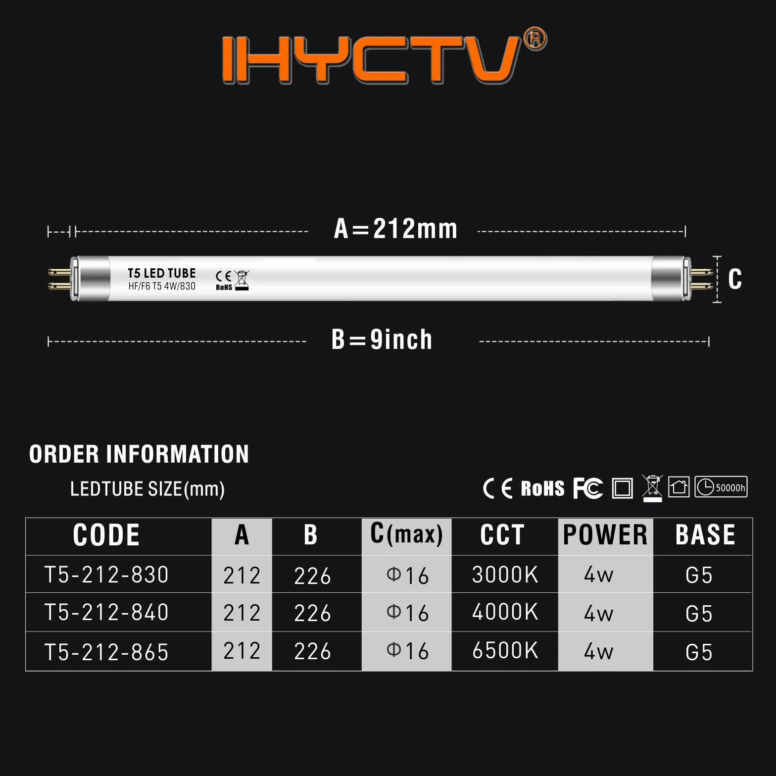 Tube LED T5 4W 212mm 3000K Blanc Chaud 9 Pouces Remplaçant Lampe Fluorescente Linéaire F6T5WW 520 Lumens Culot G5 Plug & Play 1 Pièce